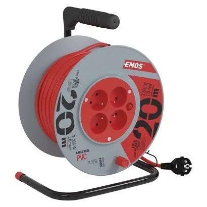 EMOS Prodlužovací kabel na bubnu 20 m / 4 zásuvky / červený / PVC / 230 V / 1 mm2