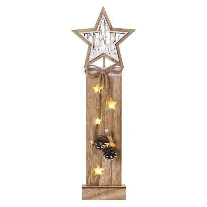 EMOS LED dekorace dřevěná – hvězdy, 48 cm, 2x AA, vnitřní, teplá bílá, časovač