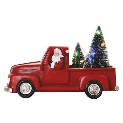 EMOS LED dekorace – Santa v autě s vánočními stromky, 10 cm, 3x AA, vnitřní, multicolor