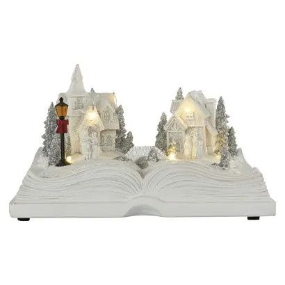 EMOS LED vánoční vesnička – kniha, 12,5 cm, 3x AA, vnitřní, teplá bílá