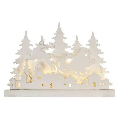EMOS LED dekorace dřevěná – vánoční vesnička, 31 cm, 2x AA, vnitřní, teplá bílá, časovač