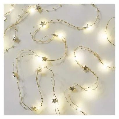 EMOS LED vánoční řetěz zlatý – hvězdičky, 1,9 m, 2x AA, vnitřní, teplá bílá, časovač