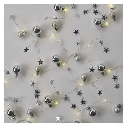 EMOS LED vánoční girlanda, stříbrné koule s hvězdami 1,9 m, 2x AA, vnitřní, teplá bílá, ča
