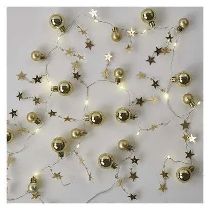 EMOS LED vánoční girlanda – zlaté koule s hvězdami, 1,9 m, 2x AA, vnitřní, teplá bílá, čas