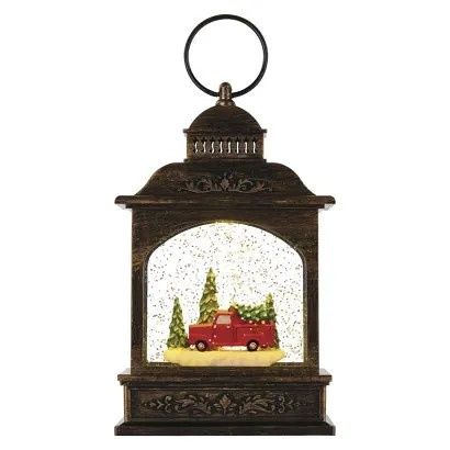 EMOS LED dekorace – vánoční lucerna s autíčkem, 21 cm, 3x AA, vnitřní, teplá bílá, časovač