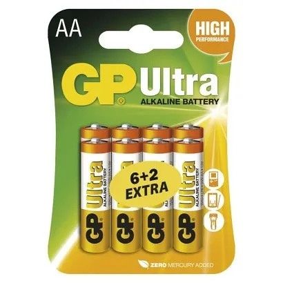 Baterie AA tužková 1,5V 8 kusů GP Ultra blistr (GP LR6) Alkalická baterie