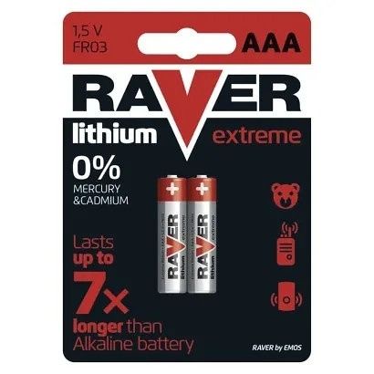 Baterie AAA mikrotužka 1,5V 2 kusy RAVER FR03 blistr Lithiová baterie