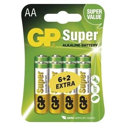 Alkalická baterie GP Super AA (LR6) - 8 kusů