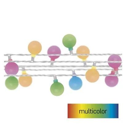 EMOS LED světelný cherry řetěz – kuličky 2,5 cm, 4 m, venkovní i vnitřní, multicolor, časo