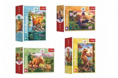 Minipuzzle 54 dílků Dinosauři, 4 druhy, v krabičce
