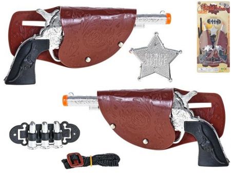 Pistole kovbojské 19,5cm s pouzdrem + odznak a náboje