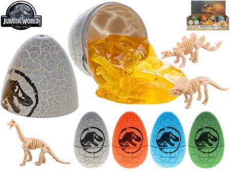 Jurský svět dinosauří vejce se slizem a kostrou dinosaura, 4 barvy, 4 druhy
