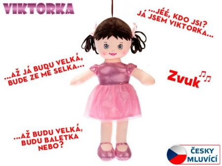 Panenka Viktorka hadrová 32cm česky mluvící na baterie světle růžová