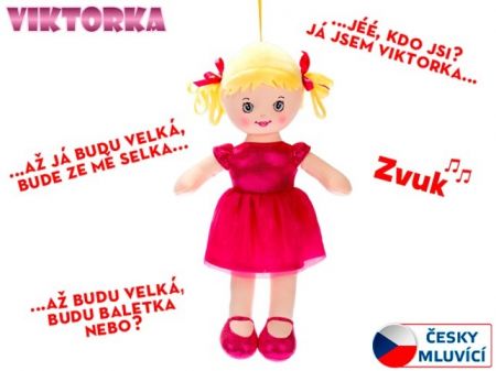 Panenka Viktorka hadrová 32cm česky mluvící na baterie tmavě růžová