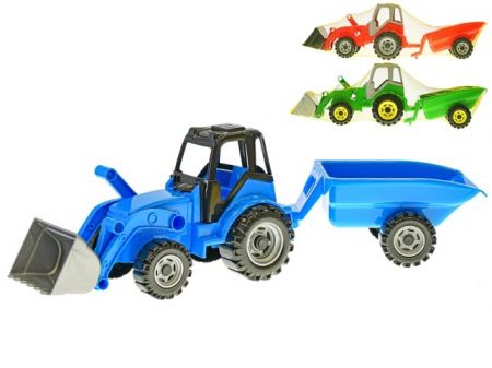 Traktor s vlečkou a nakladačem 60cm 3barvy v síťce