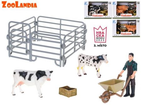 Zoolandia kráva/býk s telátkem a doplňky 2druhy v krabičce