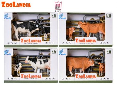 Zoolandia kráva/býk s telátkem 8,5-14cm a doplňky 2druhy v krabičce
