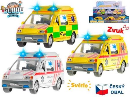 Kids Globe Traffic ambulance CZ 14cm kov zpětný chod na baterie světlo a zvuk