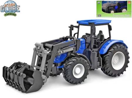 Kids Globe Farming traktor modrý s předním nakladačem volný chod 27cm v krabičce