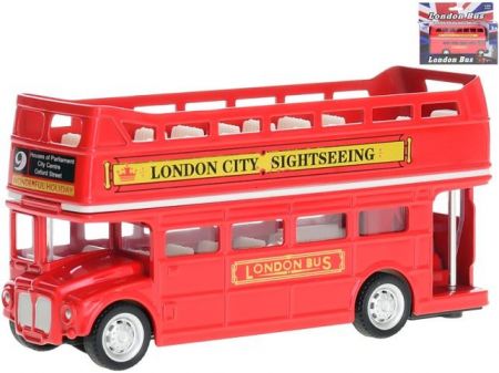 Autobus vyhlídkový londýnský 12,5cm 1:64 kov zpětný chod 2druhy v krabičce