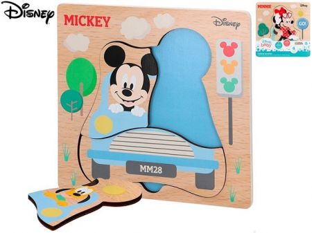 Mickey Mouse puzzle dřevěné 21x21cm 12m+ 4dílky 2druhy ve fólii