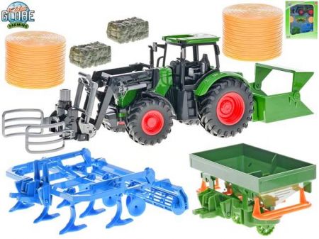 Kids Globe Farming traktor volný chod 30cm s doplňky 7ks v krabičce