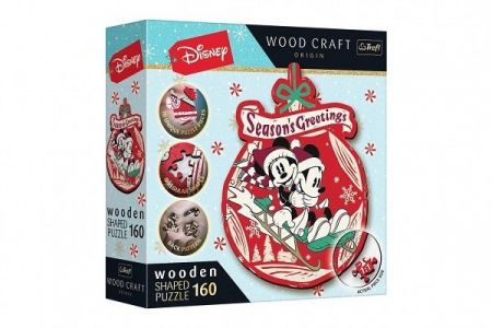 Dřevěné puzzle Vánoční dobrodružství Mickeyho a Minnie 160 dílků 18,2x24,2cm v krabici 20x