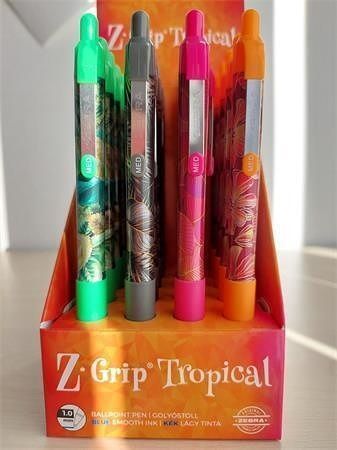 Kuličkové pero &quot;Z-Grip Tropical&quot;, modrá, 4 vzory, displej/20 ks, 0,27 mm, stiskací mechani