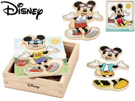 Mickey Mouse vkládačka dřevěná &quot;Obleč Mickeyho&quot; 24m+19ks v dřevěné krabičce ve fólii