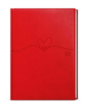 Diář denní - David - Vivella s ražbou - A5 - červená - Srdce 2025 / 14,3cm x 20,5cm / BDD6