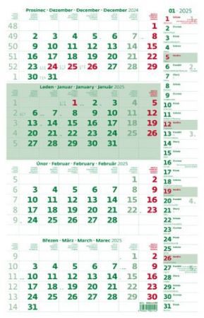 Kalendář nástěnný Čtyřměsíční zelený s poznámkami  2025 / 31,5cm x 56cm / N213-25