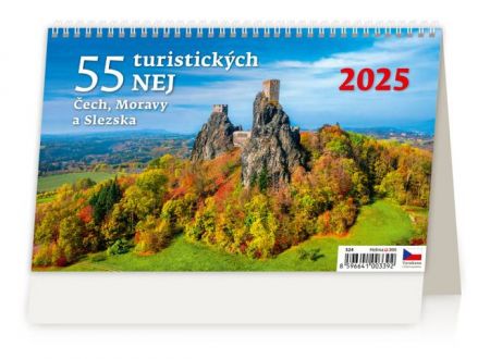 Kalendář stolní 55 turistických nej Čech, Moravy a Slezska 2025 / 22,6cm x 17,3cm / S24-25