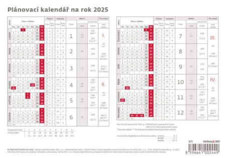 Kalendář stolní Plánovací karta  2025 / 21,1cm x 14,8cm / S71-25