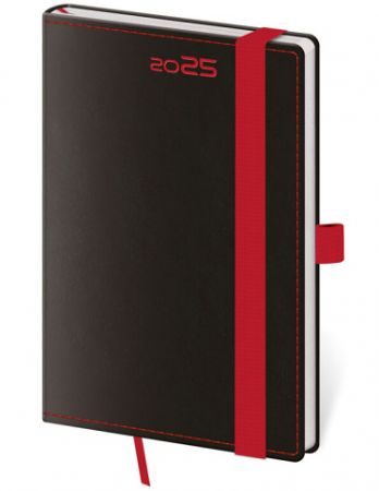 Diář týdenní kapesní Black Red s poutkem na propisku 2025 / 9cm x 14cm / DB436-1-25