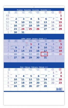Tříměsíční kalendář modrý 2025 (N205-25)