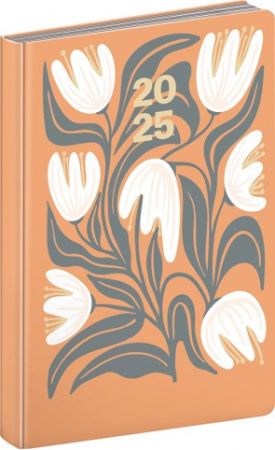 Denní diář Cambio 2025, oranžové květiny, 13 × 18 cm