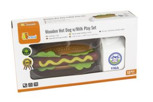 Dřevěná sada hotdog a mléko