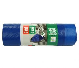 Pytel do koše 35l, 15ks Supersilné, černý se zatahovacím páskem