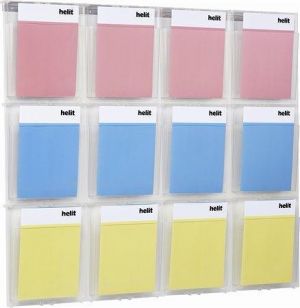 Držák na katalogy, nástěnný, A4, 12 oddílů, HELIT "Placativ", trasparentní