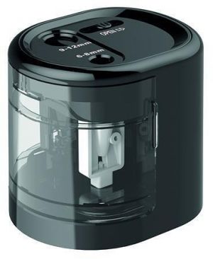 Stolní ořezávátko "PS12-USB", černá, 2 otvory, baterie/ USB, RAPESCO