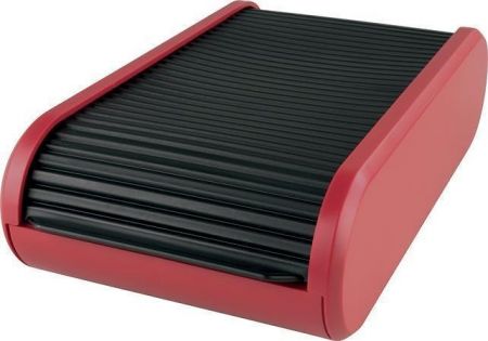 Stolní vizitkář, červená, zavírání typu roleta, s rozřaďovačem, 300 vizitek, HELIT