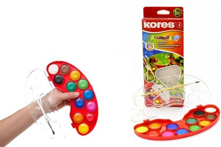 KORES Vodové barvy AKUARELLOS, 12 barev, 30 mm + štětec