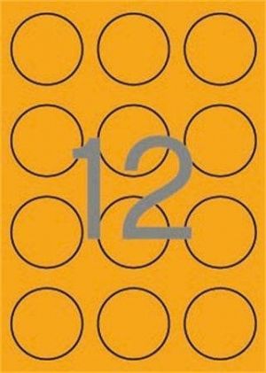 Etikety, kruhové, fluorescentní oranžová, průměr 60mm, 240 ks/bal., APLI