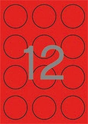 Etikety, kruhové, fluorescentní červená, průměr 60mm, 240 ks/bal., APLI