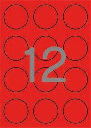 Etikety, kruhové, fluorescentní červená, průměr 60mm, 240 ks/bal., APLI