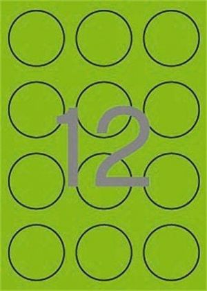 Etikety, kruhové, fluorescentní zelená, průměr 60mm, 240 ks/bal., APLI