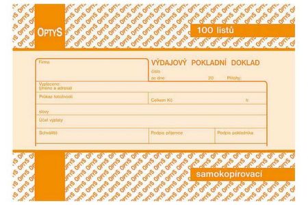 Výdajový doklad, A6, 100 listů, samopropisovací, OPTYS 1083