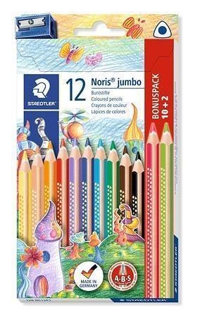 Sada pastelek "Noris Jumbo", trojúhelníkový tvar, s ořezávátkem, 10+2, STAEDTLER