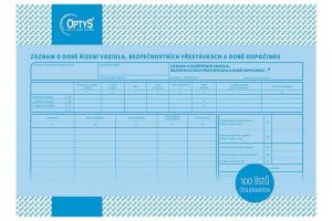 Záznam o době řízení vozidla a bezpečnostních přestávkách, A4, 100 listů, čís., OPTYS 1166
