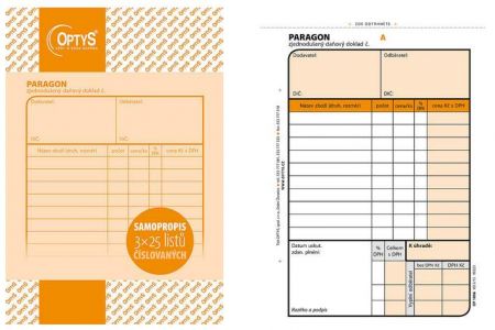 Paragon, A6, 3 × 25 listů, číslovaný, samopropisovací, OPTYS 1096